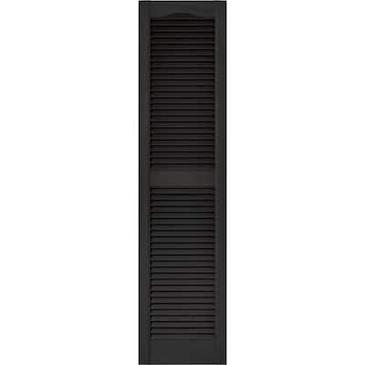 14.5 in. x 60 in. Louvered Vinyl Exterior Shutters Pair in Black
