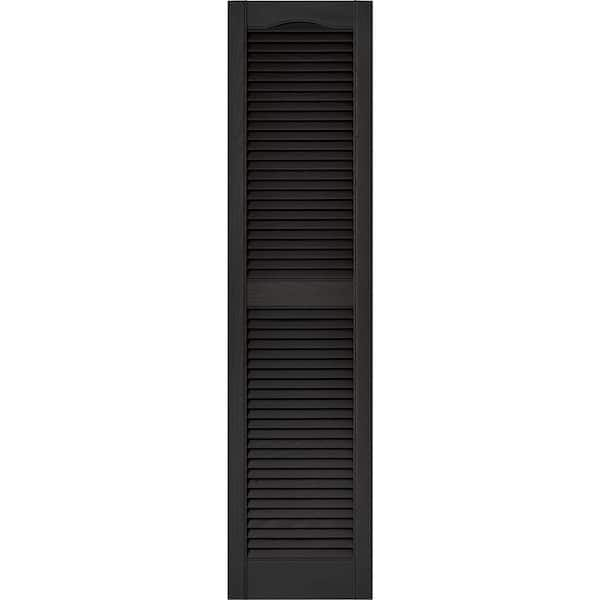 Builders Edge 15 in. x 60 in. Louvered Vinyl Exterior Shutters Pair in #002 Black