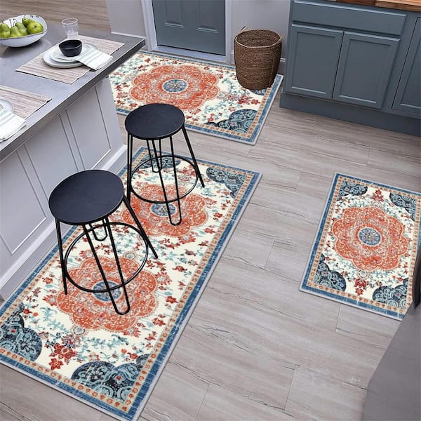 Kitchen Rugs and Runner Sets of 3 Washable Non Slip Kitchen Runner Rug in Rust