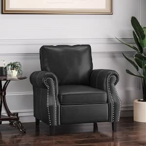 Amedou Midnight Black/Dark Brown Faux Leather Arm Chair with Nailhead Trim (Set of 1)