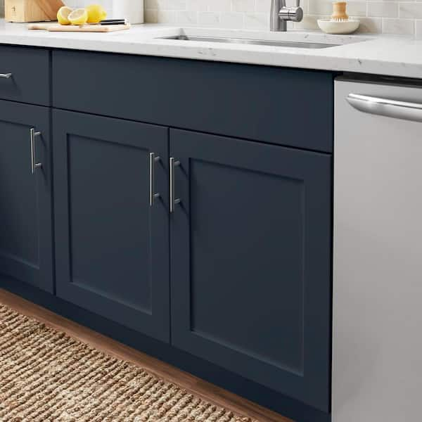 Avondale 36 in. W x 24 in. D x 34.5 in. H Ready to Assemble Plywood Shaker Sink Base Kitchen Cabinet in Ink Blue