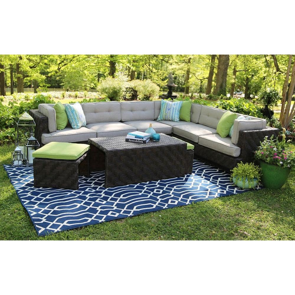 AE Outdoor Canyon 7 Piece All Weather Wicker Patio Sectional With   Ae Outdoor Patio Conversation Sets Sec101110 64 1000 