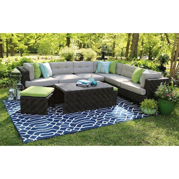 Ae Outdoor Canyon 7 Piece All Weather Wicker Patio Sectional With Sunbrella Fabric Sec101110 - Outdoor Furniture Sunbrella Sectional