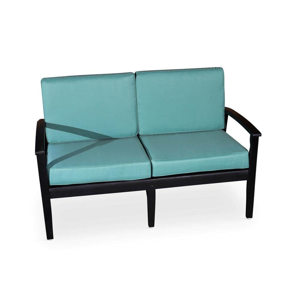 Espresso Eucalyptus Wood Outdoor Loveseat with Sage Cushions for Garden, La