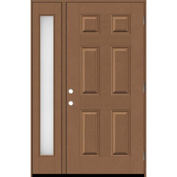 Regency 51 in. x 80 in. 6 Panel RHOS AutumnWheat Stain Mahogany Fiberglass Prehung Front Door w/Obscure12in. SL 4-9/16