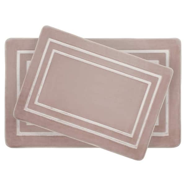 Unbranded Border Embossed Blush 20 in. x 32 in. Microfiber Memory Foam 2-Piece Bath Mat Set