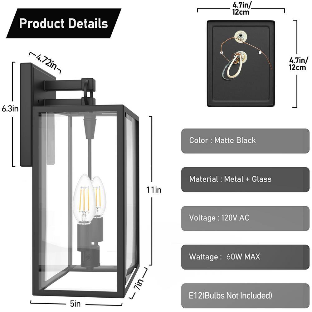 Matte Black 14" Metal Boxy Lantern Sconce