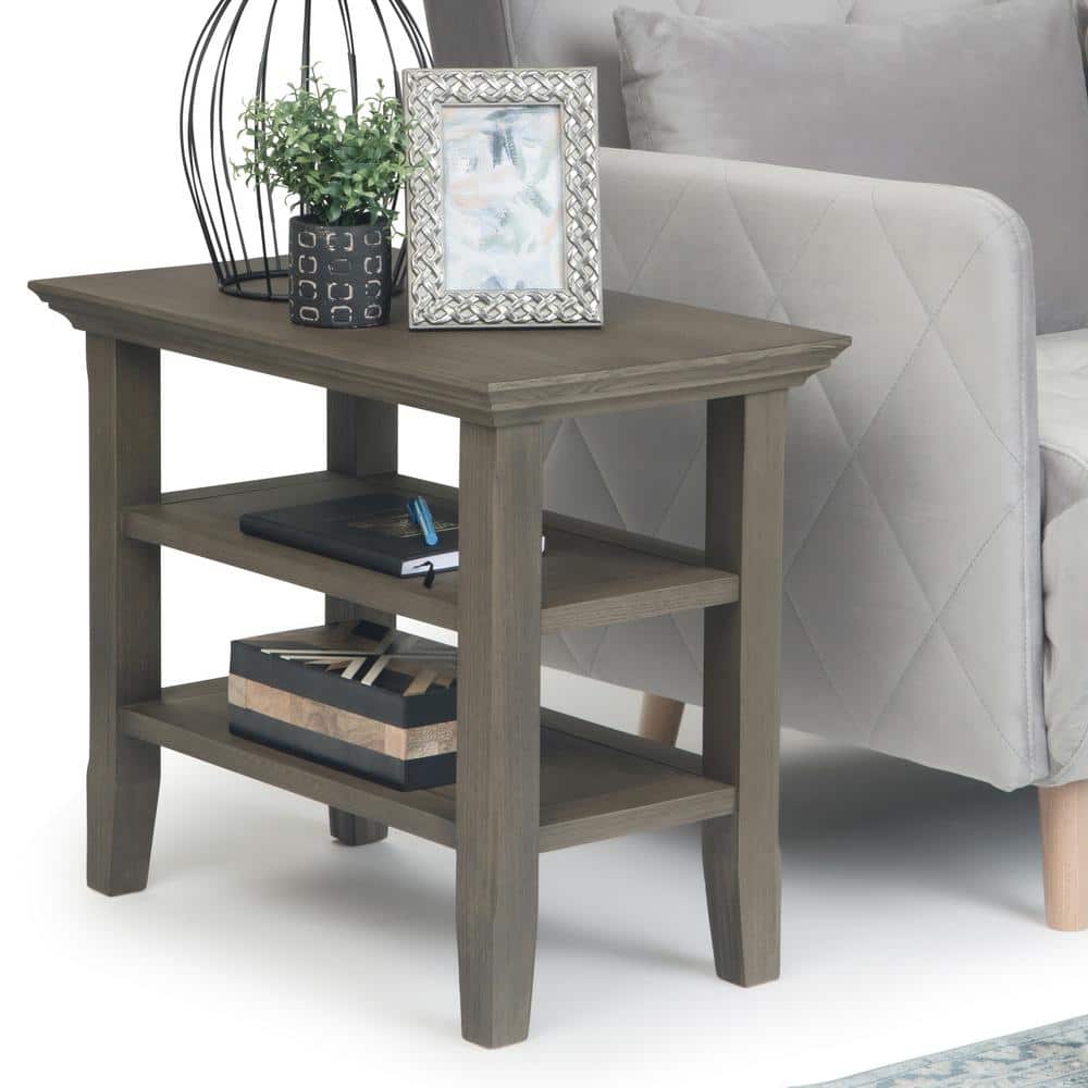 Farmhouse Gray Solid Wood Narrow Side Table with Shelves