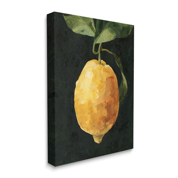 Stupell Industries "Abstract Yellow Lemon on Vine Pop over Black" by Emma Caroline Unframed Drink Canvas Wall Art Print 24 in. x 30 in.