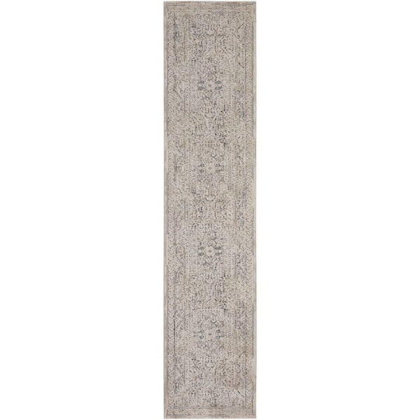 Nourison Lynx Ivory/Grey/Blue 2 ft. x 10 ft. All-over design Transitional Runner Area Rug