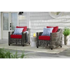Briar Ridge Brown Wicker Outdoor Patio Deep Seating Lounge Chair with CushionGuard Chili Red Cushions (2-Pack)