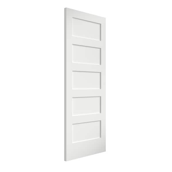 30 in. x 80 in. x 1-3/4 in. Shaker 5-Panel Solid Core White Primed Wood Interior Door Slab