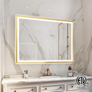 LUKY 48 in. W x 36 in. H Rectangular Single Aluminum Framed Antifog Dimmable Wall Bathroom Vanity Mirror in Brushed Gold