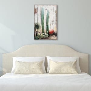 "Cacti" Metallic Handed Painted Rugged Wooden Blocks Metal Wall Art