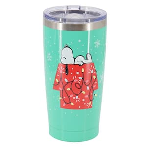 Snoopy Light Joy 20 Ounce Stainless Steel Travel Tumbler with Clear Lid in Mint Green