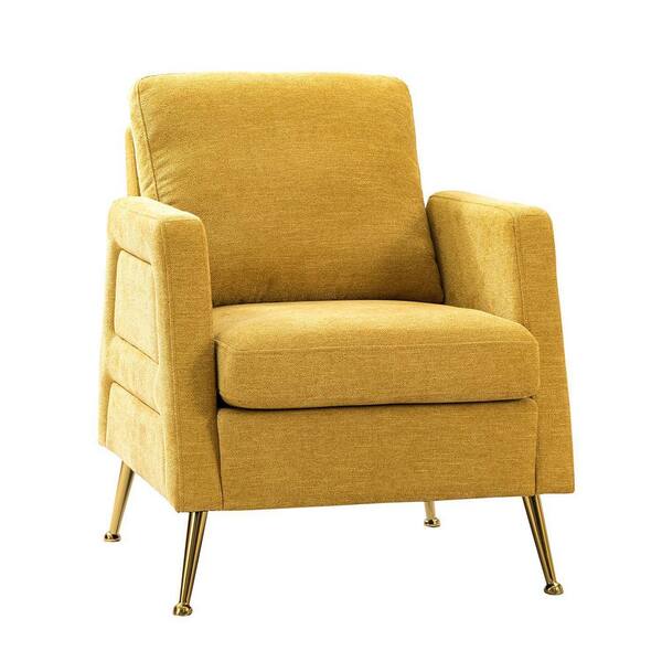 ARTFUL LIVING DESIGN Lluvia 27 in. Mustard Chenille Arm Chair with Metal Legs