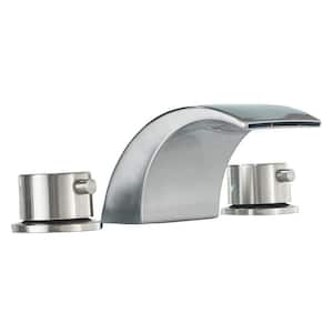 8 in. Widespread Double Handle Bathroom Faucet in Brushed Nickel Waterfall Faucets with Supply Lines