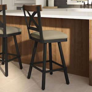 Snyder 27 in. Beige Fabric/Black Metal Swivel Counter Stool