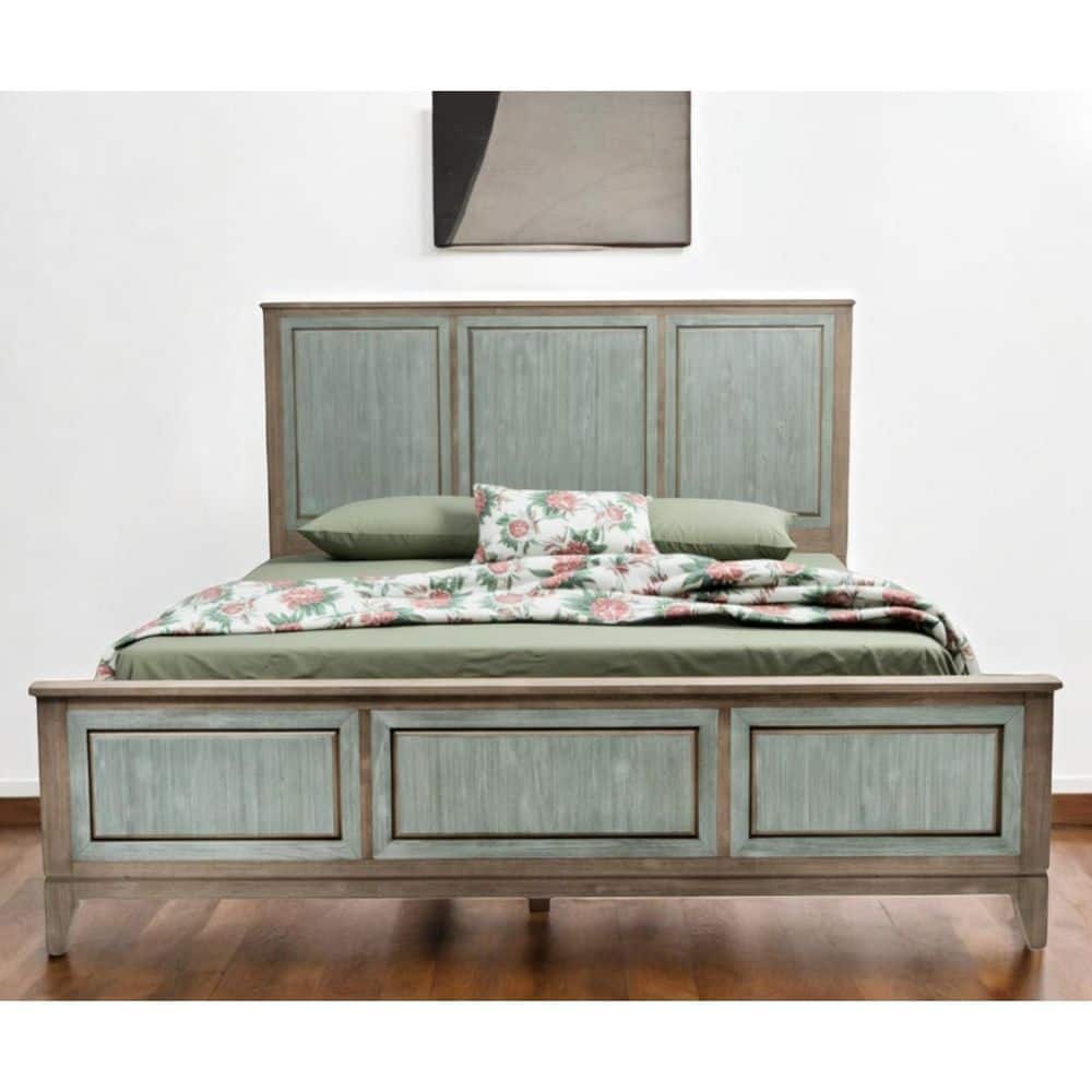 Green Wood Frame King Panel Bed