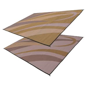 8 ft. x 12 ft. Graphic Brown/Gold Polypropylene Outdoor Reversible Patio RV Mat
