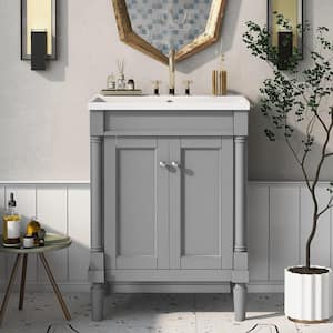 Modern Minimalist Style 24 in. W x 18 in. D x 34 in. H Freestanding Bath Vanity in Gray with Resin Top