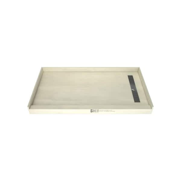 Redi Trench 32 in. L x 60 in. W Alcove Single Curb Tileable Shower Pan Base with Right Linear Drain in Brushed Nickel