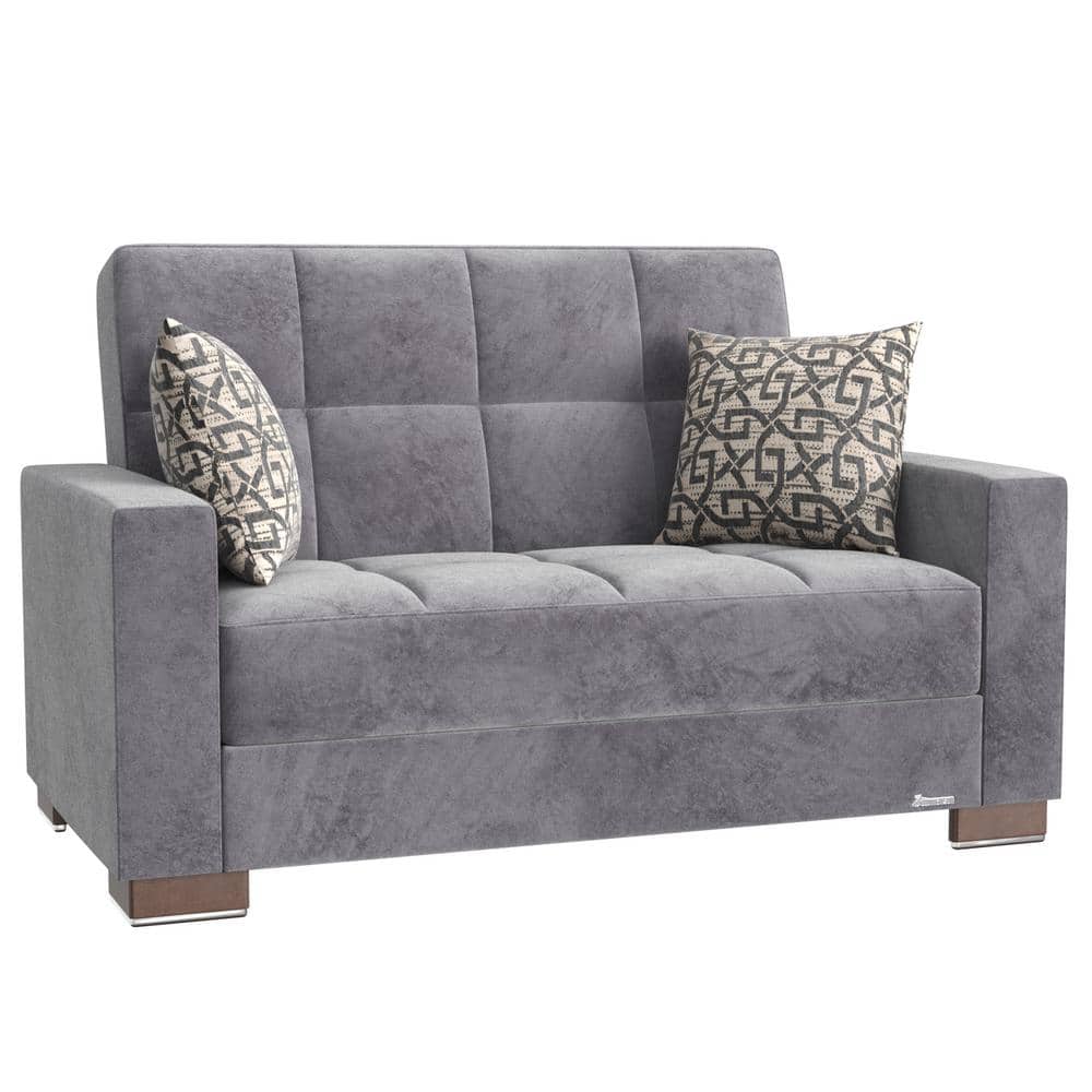 Basics Convertible 63 in. Grey Microfiber 2-Seater Loveseat With Storage, Firm Seat Cushion