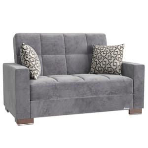 Basics Collection Convertible 63 in. Grey Microfiber 2-Seater Loveseat With Storage