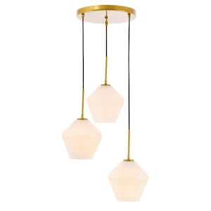 Timeless Home 18.1 in. 3-Light Brass and Frosted White Glass Pendant Light, Bulbs Not Included