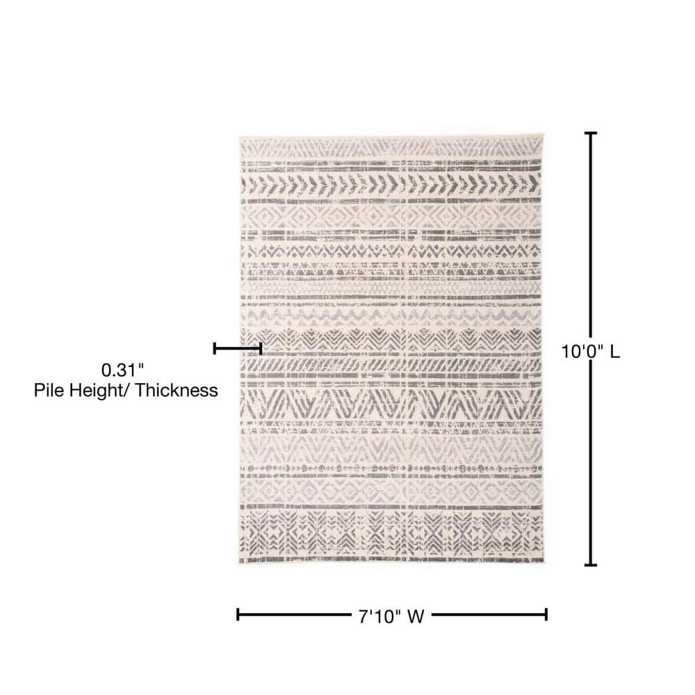 Gray Geometric Synthetic Easy Care Area Rug 7'10" x 10'