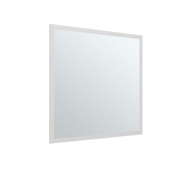 FINE FIXTURES 30 in. W x 30 in. H Small Square Frameless LED Anti-Fog Ceiling Wall Mount Bathroom Vanity Mirror in Silver