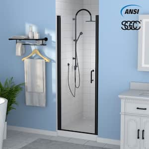 28 in. W x 72 in. H Pivot Semi-Frameless Swing Corner Shower Panel Shower Door in Matte Black Finish Clear Glass(6 mm)