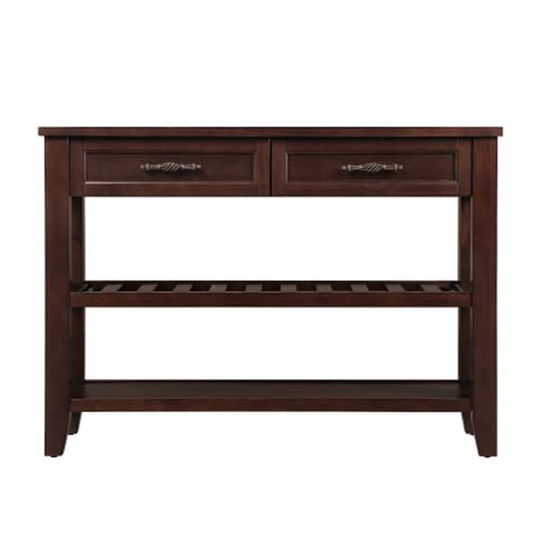 WarmieHomy 42 in. Solid Wood Pantry Organizer Buffet Sideboard 2-Drawers and 2 Tiers Shelves in Espresso