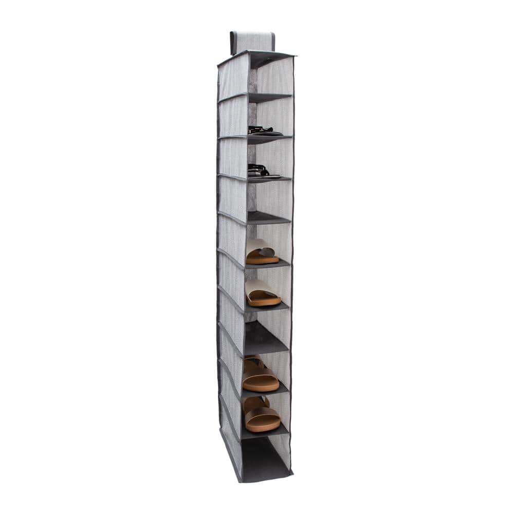 Gray Fabric 10-Shelf Hanging Closet Shoe Organizer