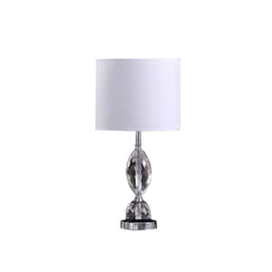 23.5 in. Silver Standard Light Bulb Bedside Table Lamp with White Cotton Shade