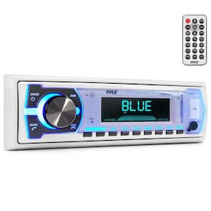 12v Single DIN Style Boat In dash Bluetooth Stereo Radio Receiver System Remote Control with Built-in Mic Digital LCD.