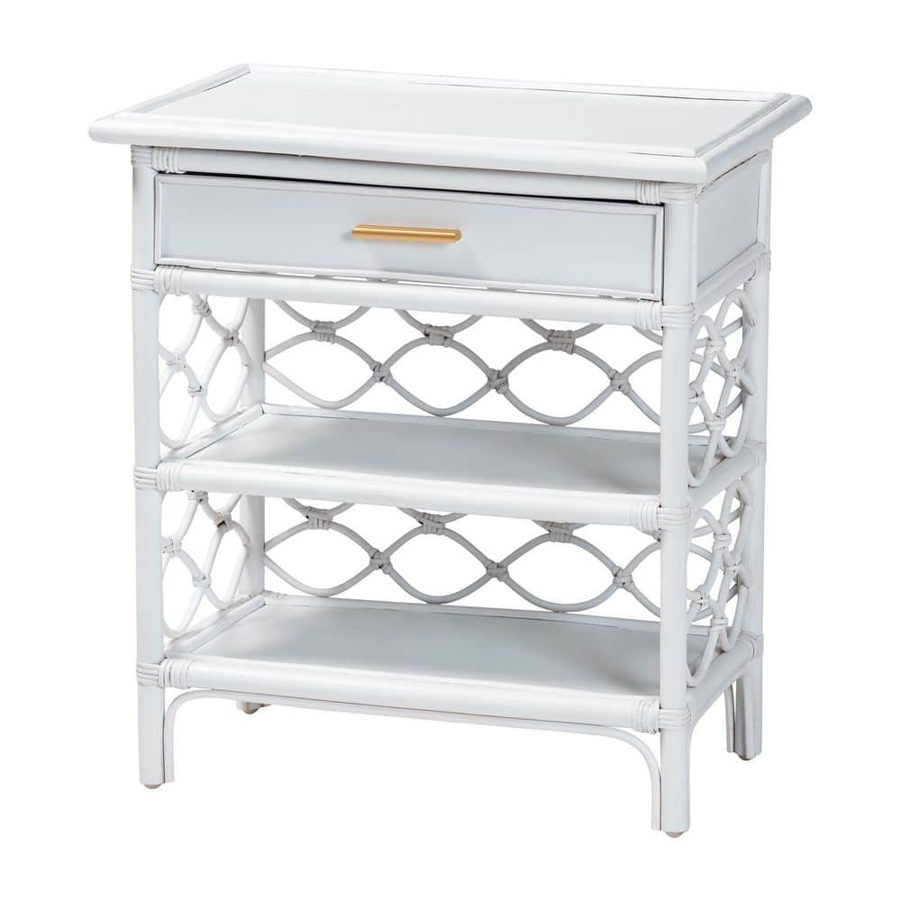 Akane White Rattan 1-Drawer Nightstand