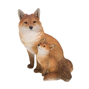 Mother and Baby Fox Sitting Garden Statue