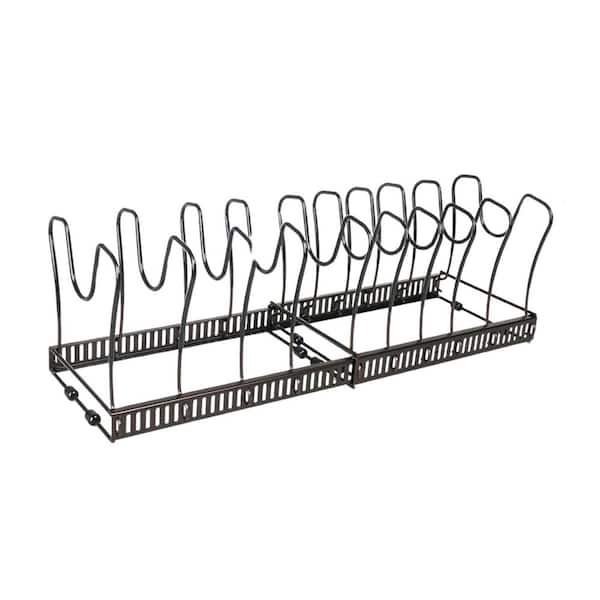 Iron Standing Expandable Pan Organizer for Cabinet Pot Rack with 10 Adjustable Compartment for Kitchen Cabinet, Bronze