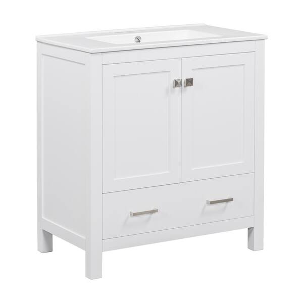 30 in. W x 18.3 in. D x 34 in. H Single Sink Freestanding Bath Vanity in White with White Ceramic Top