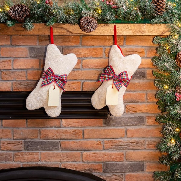 2-Pack 12.5 in. H Bone Shape Hooked Stocking