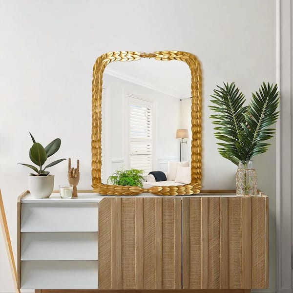 Elevatehome 24 in. W x 32 in. H Rectangular Framed Wall Bathroom Vanity Mirror in Gold Leaf Finshed