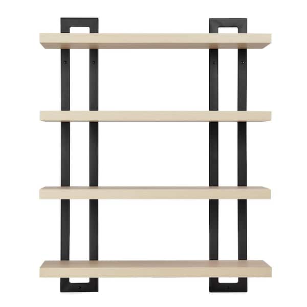 28.4 in. W x 7.6 in. D X 36 in. 4-Tier Floating Bracket Decorative Wall Shelf - Black Metal and White Birch Finish