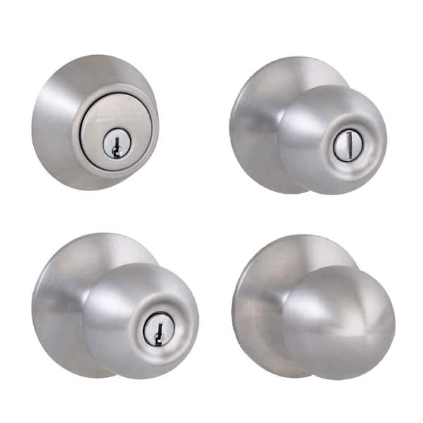 Defiant Saturn Stainless Steel Knob House Pack with 2 Entry, 2 Single Cylinder Deadbolts, 3 Privacy, 3 Passage Knobs
