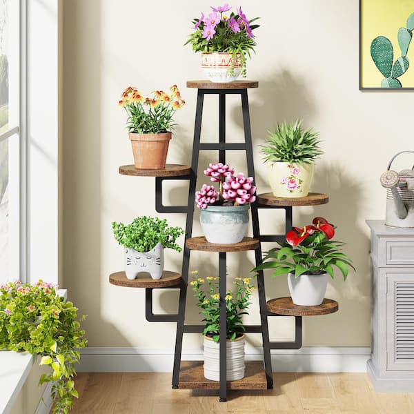 Wellston 43.3 in. Rustic Brown Rectangle Wood Indoor Plant Stand with 7 Tier, Tall Plant Shelf Corner Plant Pots Holder