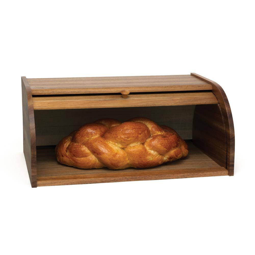 Acacia Wood Rolltop Bread Box with Natural Finish