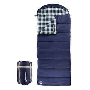 XL 3-Season Envelope Style Sleeping Bag with Carrying Bag and Compression Straps in Navy/White