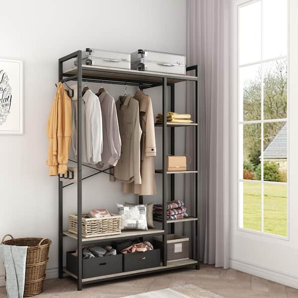 Grey 6 Tier Hanging Wardrobe Storage Shelves Fabric Storage Box