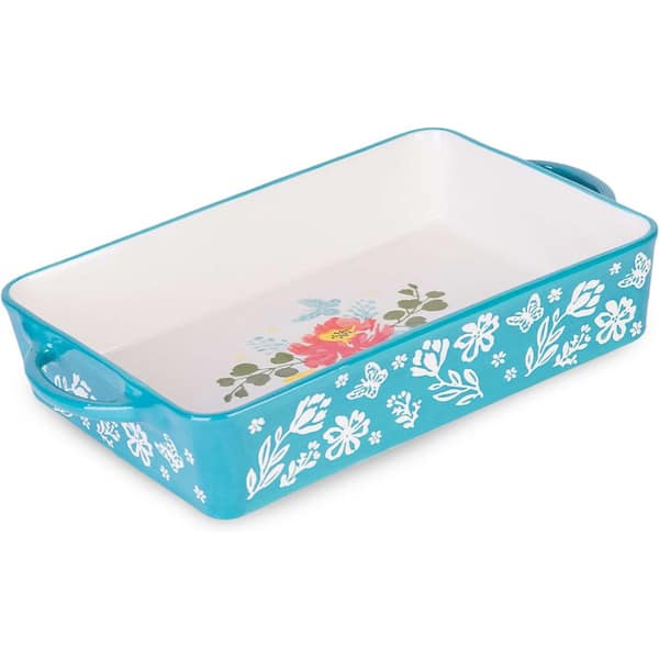 9x13 Rectangular Ceramic Baking Dish with Hand-Painted Floral Pattern for Oven, Microwave, Freezer, Casseroles