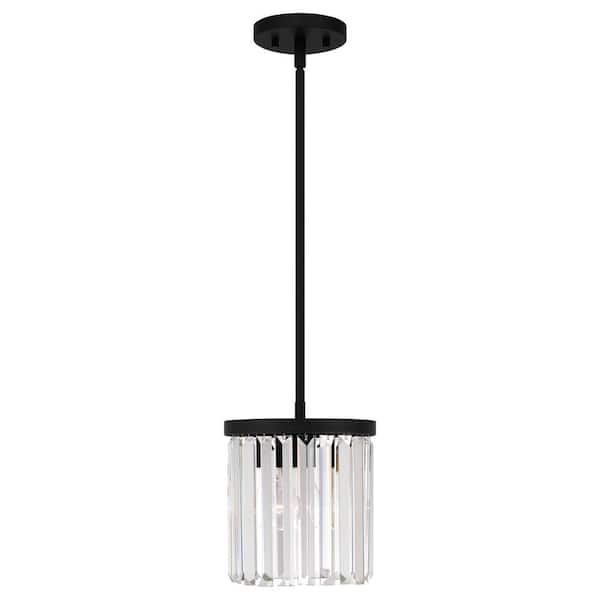 DSI LIGHTING Annaliese 1-Light Matte Black Mini Pendant with Beveled Glass Shades